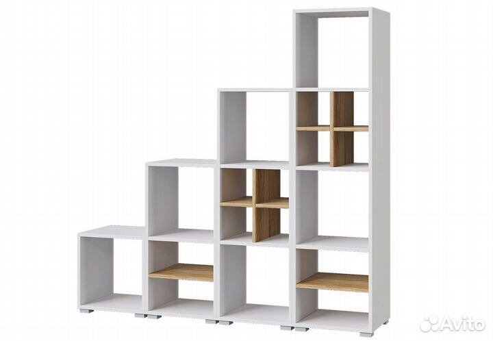 Стеллаж Голди 3 белый, дуб золотой