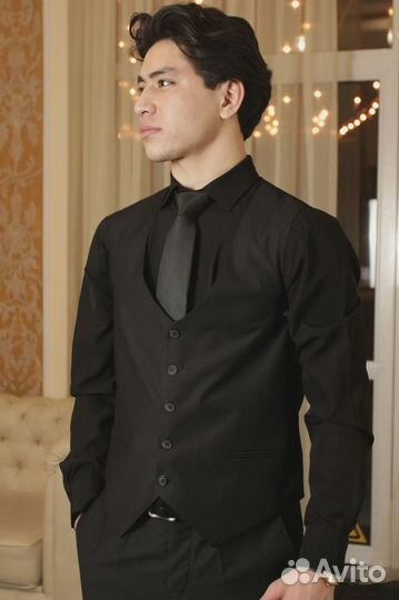 Мужскои классическии костюм двубортныи черный Premium