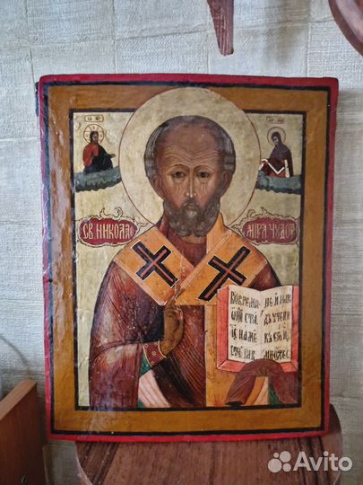 Старинная икона 25х31 Николай чудотворец 19 век