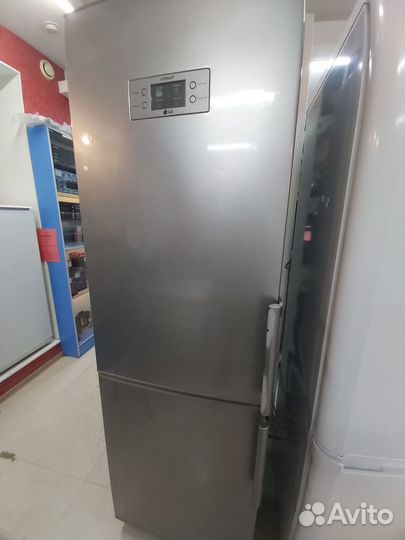 Серебристый холодильник LG NoFrost (190 см) /дд