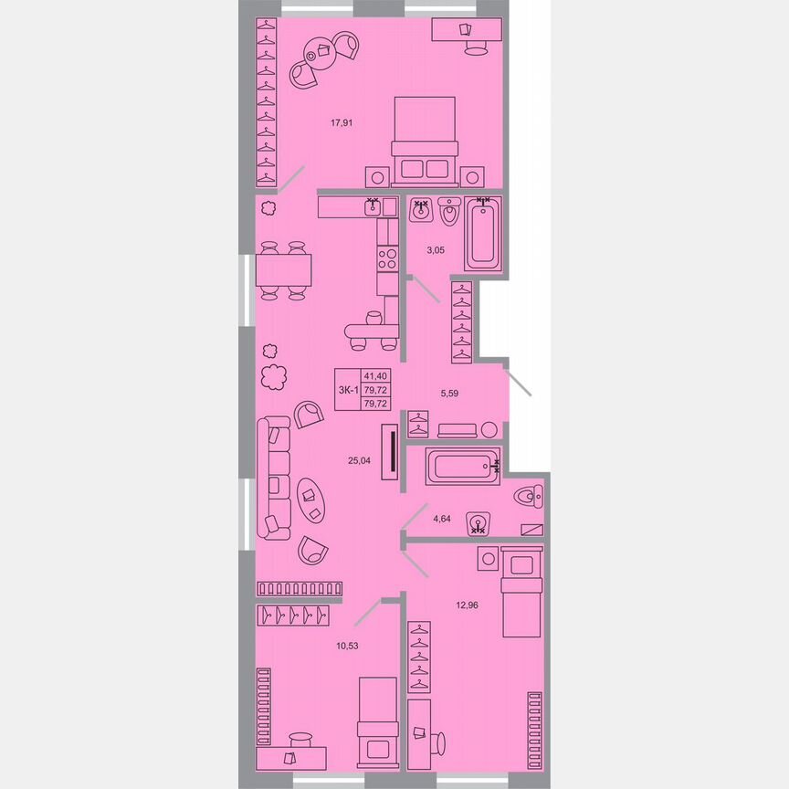 3-к. квартира, 79,7 м², 4/17 эт.