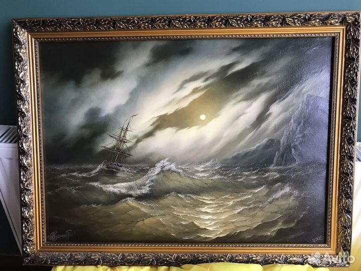 Картина маслом. Холст. 70*50. В.Княгицкий. Шторм