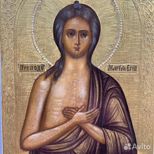 Старинная Икона Святая Мария Египетская 19 век