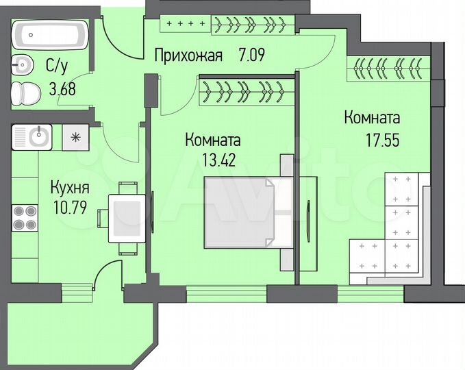 2-к. квартира, 56,9 м², 5/16 эт.