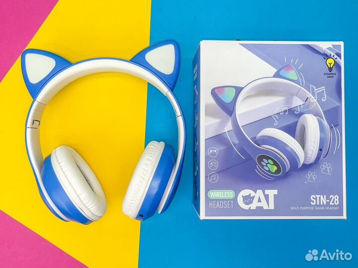 Детские светящиеся беспроводные наушники с ушками