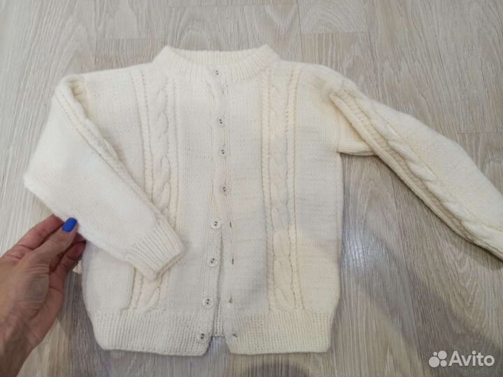 Новая Вязаная 110 см кофта детская тёплая весенняя