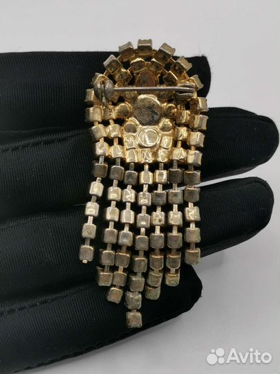 Брошь с красными камнями Винтаж Бижутерия (Ч)