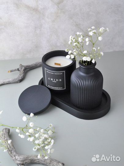 Набор ваза и свеча из гипса