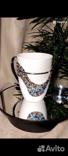 Кружка и ложечка нкрустированные стразами