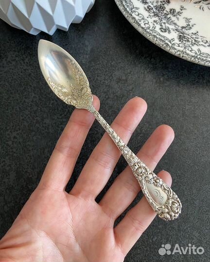 Старинная серебряная фруктовая ложка, США