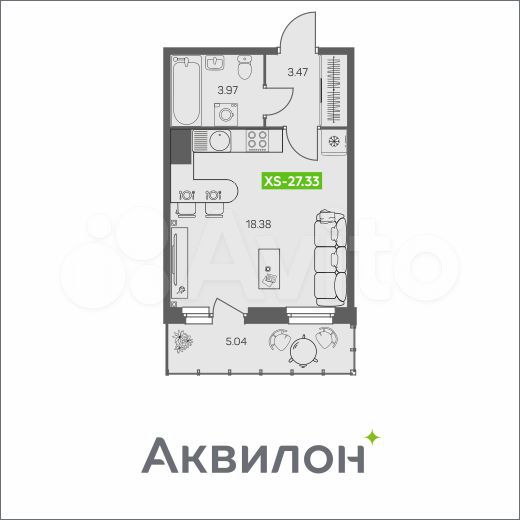 Квартира-студия, 27,3 м², 4/8 эт.
