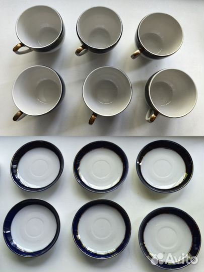 Кофейный сервиз Вербилки СССР синий с позолотой
