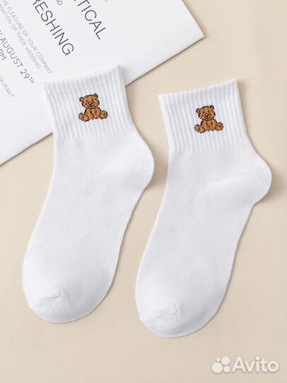 Носки с пиццей и мишкой средней длины, 2 пары