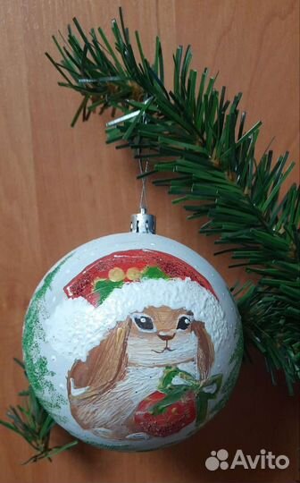 Новогодние шары 10см ручная работа (пластик)