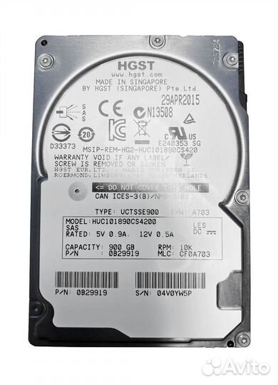 Жесткий диск hgst 900Gb HUC101890CS4200 SAS 2,5