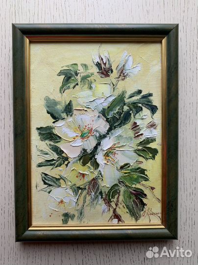 Картина маслом «Белый шиповник»