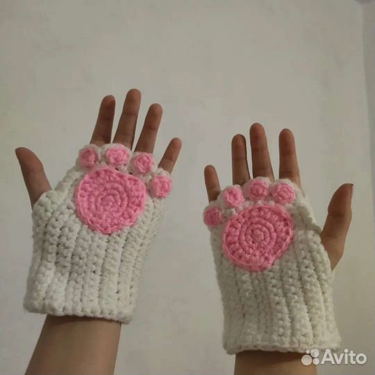 Перчатки митенки с кошачьими лапах