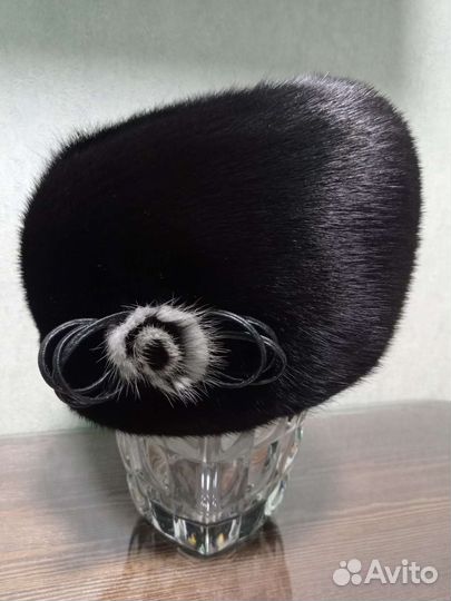 Шапка норковая женская 56 объём головы черная