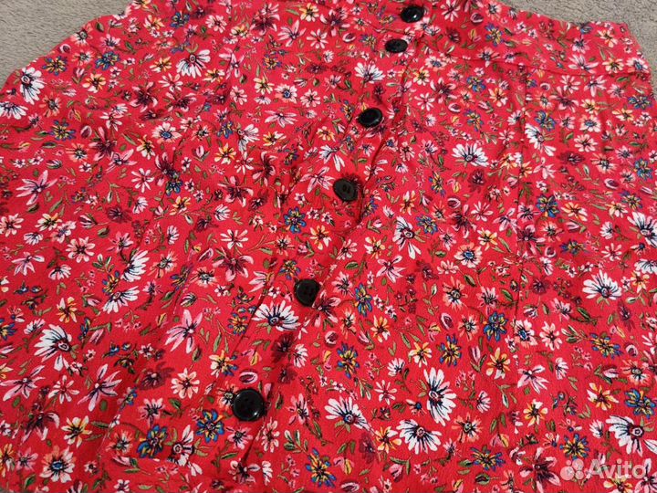 Красная мини юбка женская 44 M цветочный принт