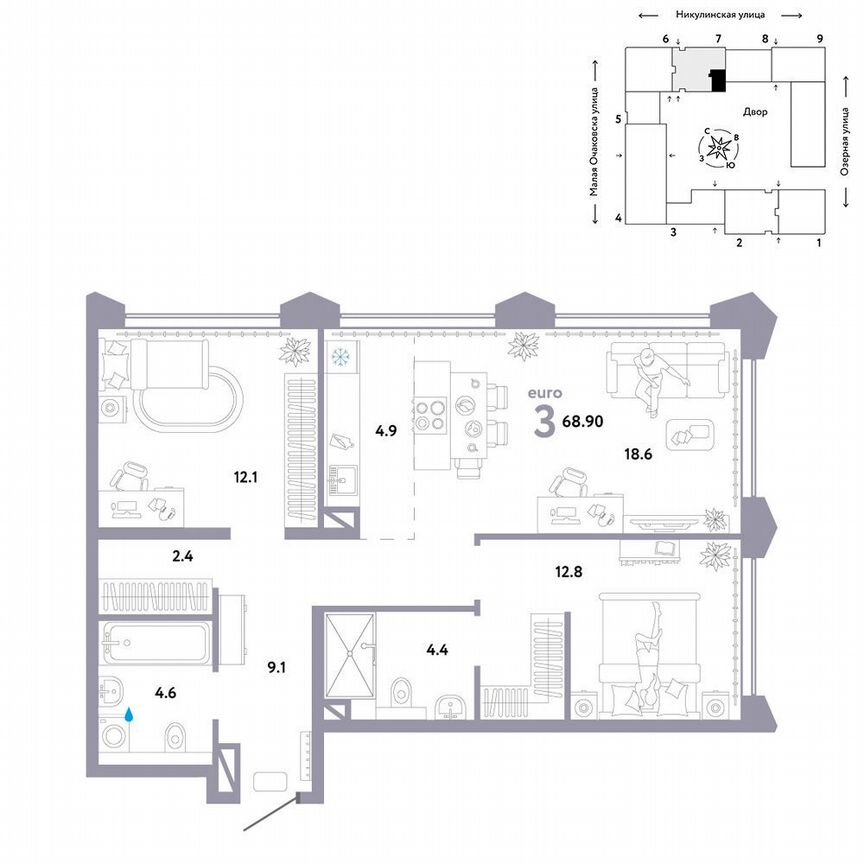 2-к. квартира, 68,9 м², 28/30 эт.