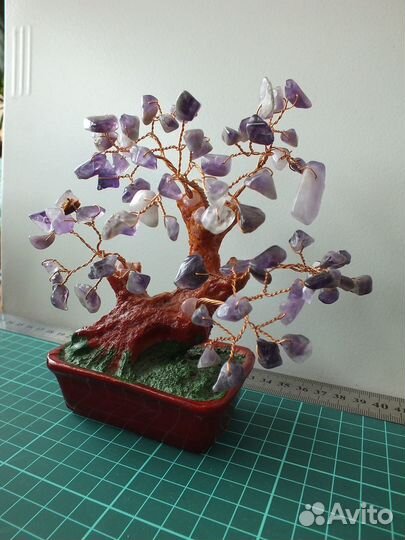 Дерево счастья из камня Нефрит Аметист Микс