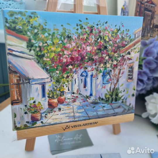 Картина маслом Греция улица южный город пейзаж