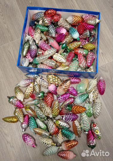 Елочные игрушки СССР, шишки, яркие, много