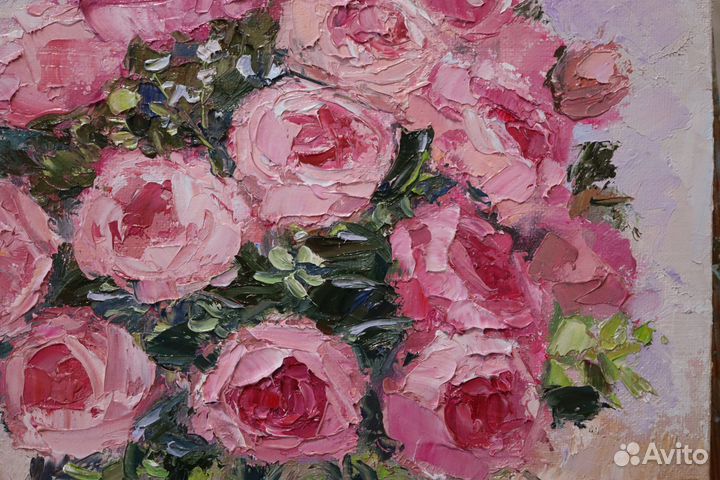 Картина маслом Цветы Розы 30X30 холст на двп