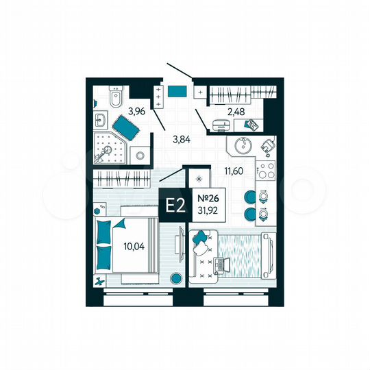 1-к. квартира, 31,9 м², 3/15 эт.