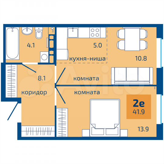 2-к. квартира, 41,9 м², 8/10 эт.