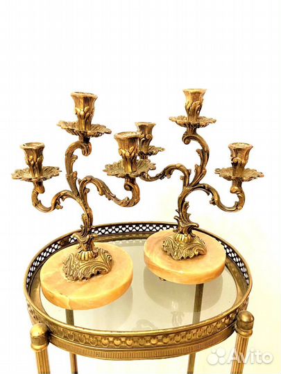 Канделябры подсвечники бронза оникс винтаж Европа