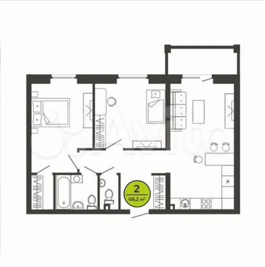 2-к. квартира, 68,2 м², 5/7 эт.