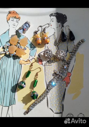 Винтажная бижутерия, серьги муранское стекло