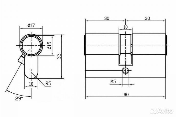 Ключевой цилиндр morelli ключ/ключ HS 60C PG