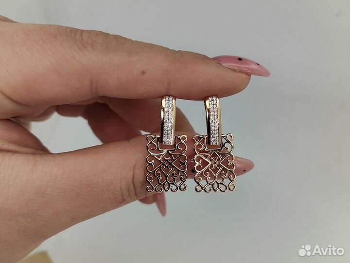 Серьги ажурные, покрытие золото