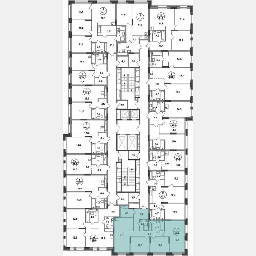 3-к. квартира, 84,5 м², 15/20 эт.