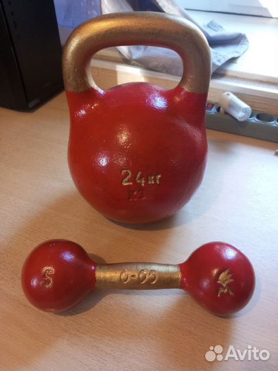Гиря 24 кг и гантеля 5 кг