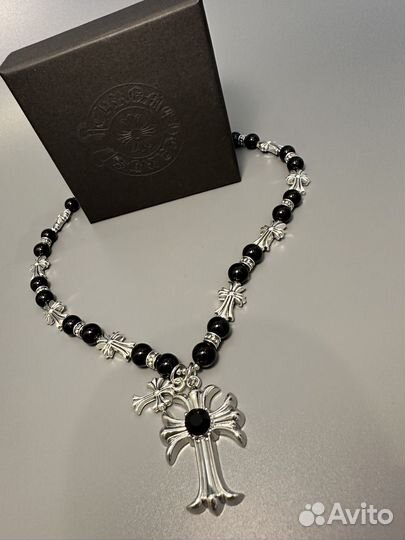 Цепь бусы подвеска крест chrome hearts