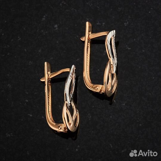 Серьги из красного золота с алмазной гранью и роди