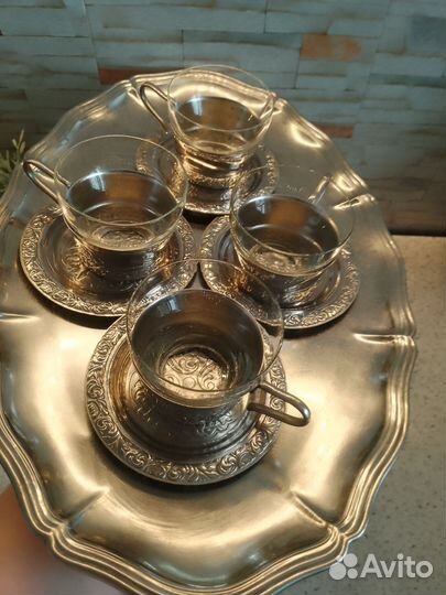 Мельхиоровый набор и поднос никелированный СССР