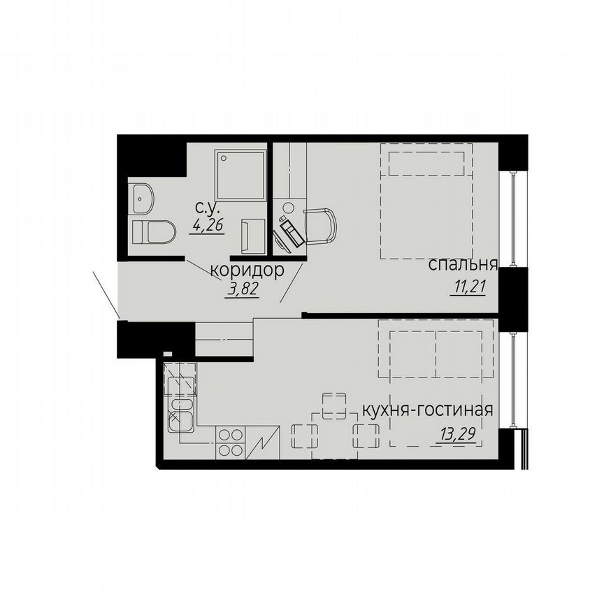 1-к. апартаменты, 32,6 м², 8/10 эт.