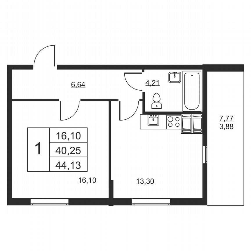 1-к. квартира, 44,1 м², 16/19 эт.