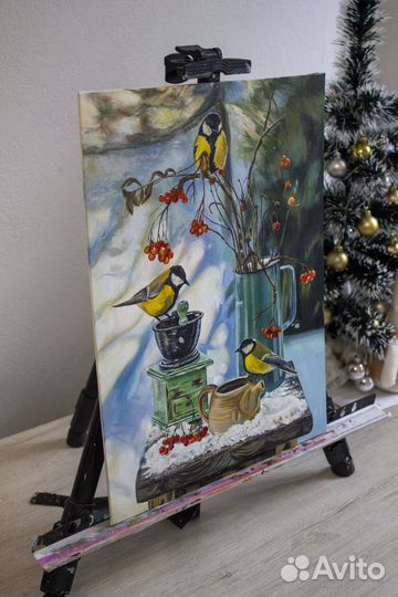 Картина маслом Зимний натюрморт с птичками