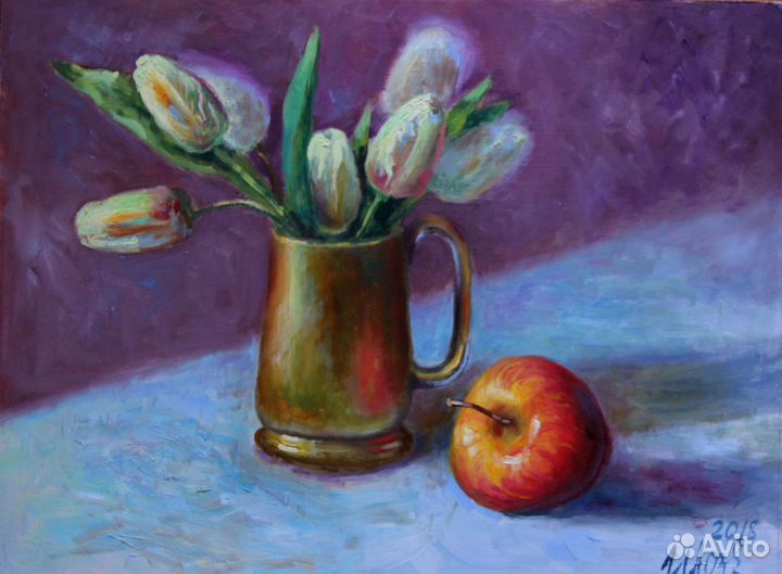 Картина маслом Цветы Тюльпаны в кружке
