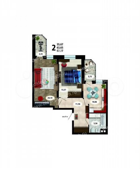 2-к. квартира, 67,4 м², 8/20 эт.