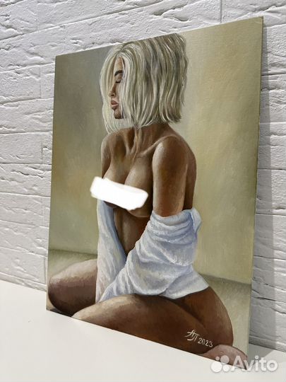 Картина маслом 30/40 Блондинка 2023г ню обнаженная