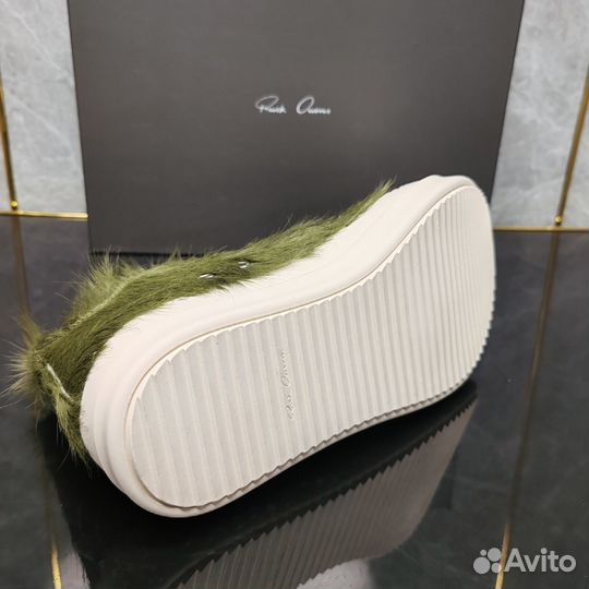 Кеды Rick Owens Green Pony Hair Low Sneakers