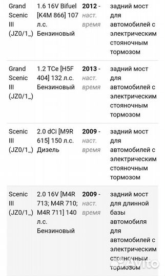 Тормозные колодки задние Renault scenic