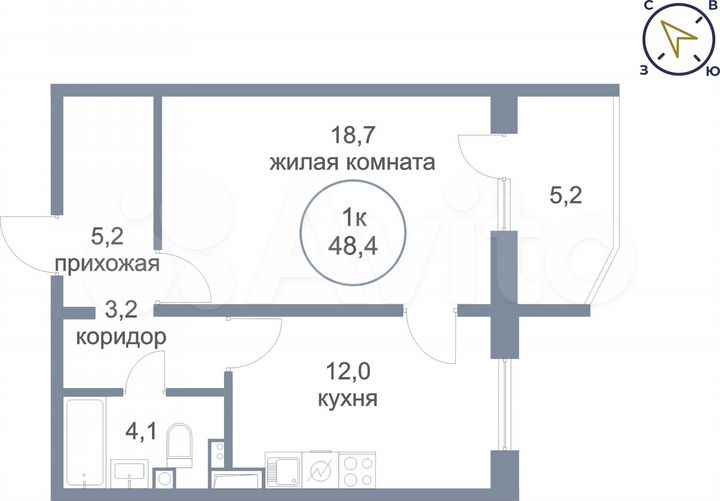1-к. квартира, 48,4 м², 8/17 эт.