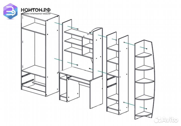 Стенка Юниор-2 сиреневый металлик / дуб беленый